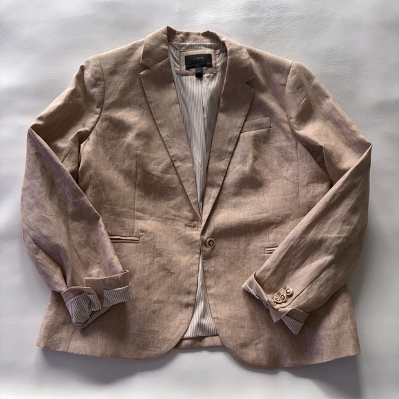 J.Crew Campbell Wmn’s 14 Linen Blazer Oatmeal Tan One Button Coastal Preppy - Picture 2 of 10